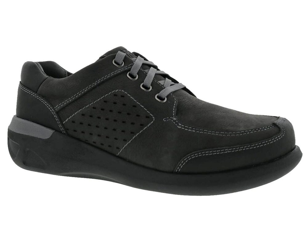 DREW MENS MILES THERAPEUTIC COMFORT CASUAL LACE UP SHOE, BLACK NUBUCK/LEATHER, 1
